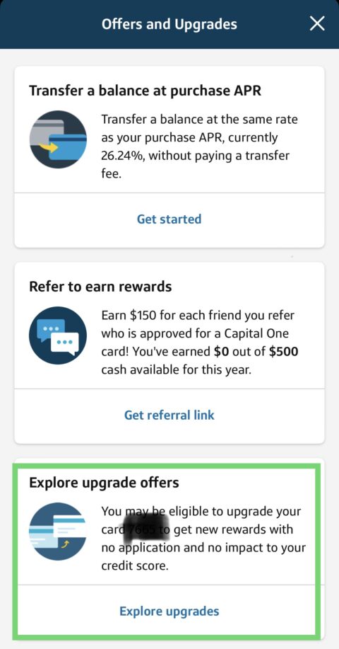 Highlight of where to click on Offers & Upgrades page