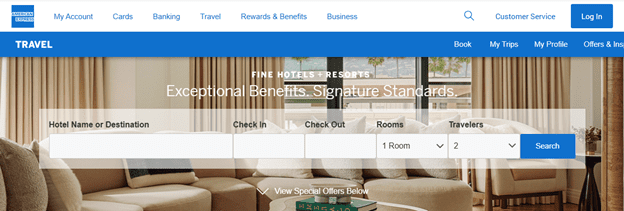 Amex Fine Hotels + Resorces home page