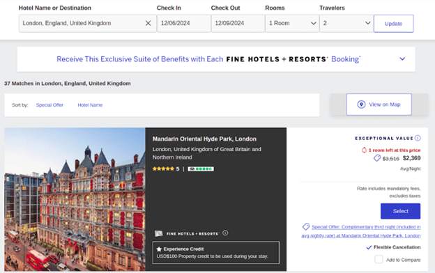 view Treipadvisor reviews in Fine Hotels + Resorts portal