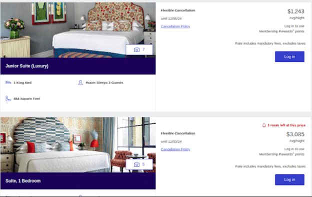 browse room types in Fine Hotels + Resorts portal