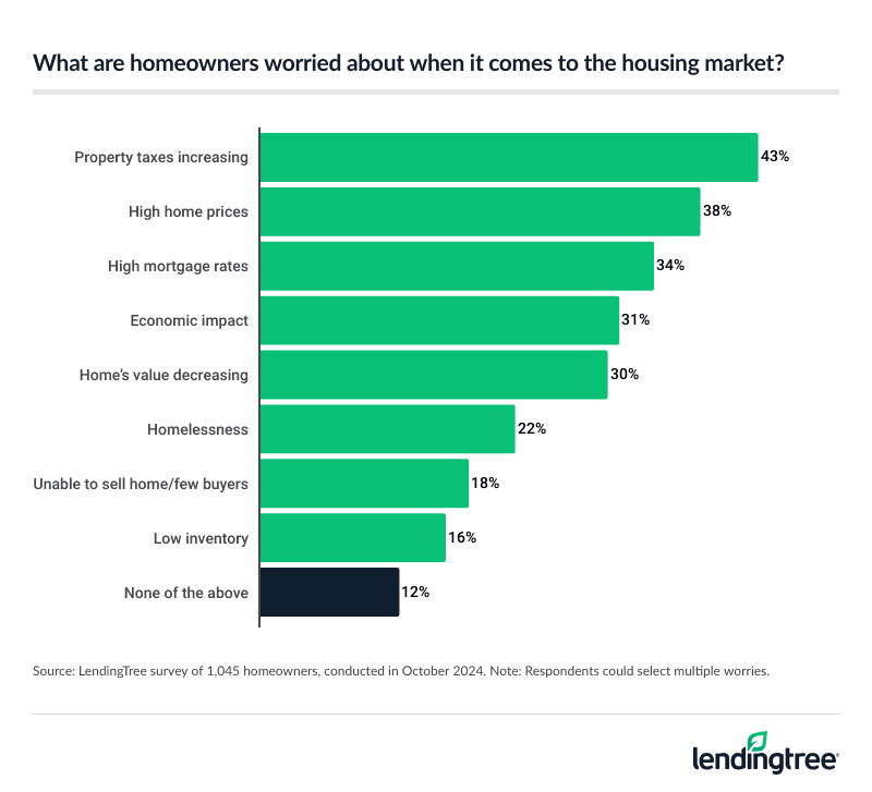 Homeowners' biggest housing market concerns are increasing property taxes and high home prices and mortgage rates.