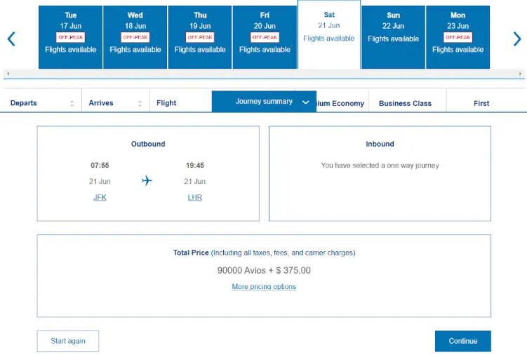 Example of British Airways fuel surcharges and fees