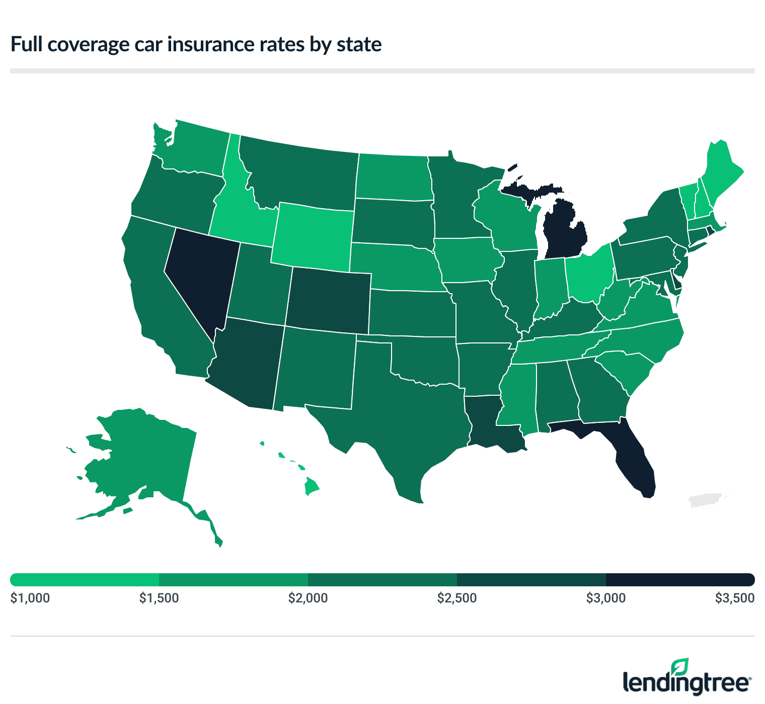 Annual car insurance costs by state