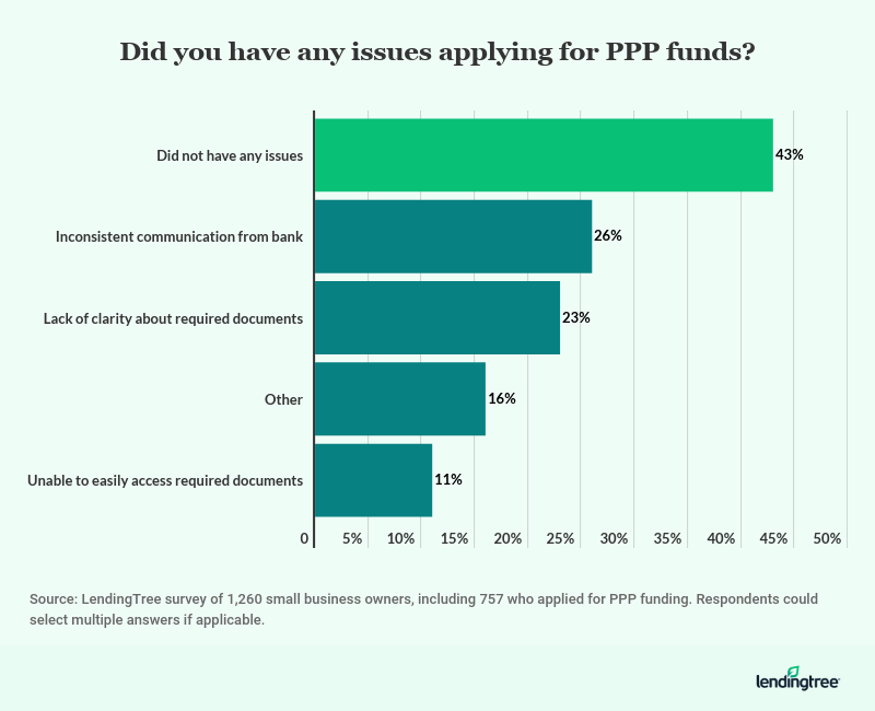 43% of respondents didn't have any issues when applying for PPP funds.