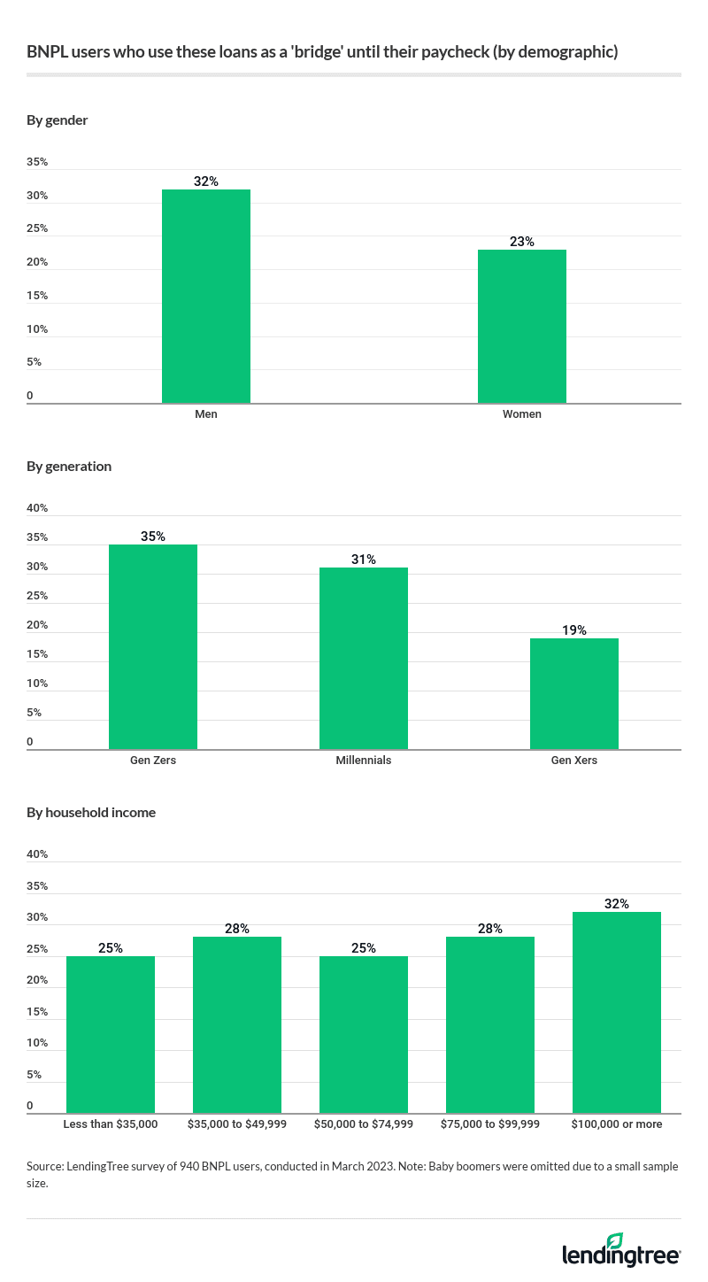 27% of BNPL users employ loans as a bridge to their next paycheck. This is a full look across demographics.