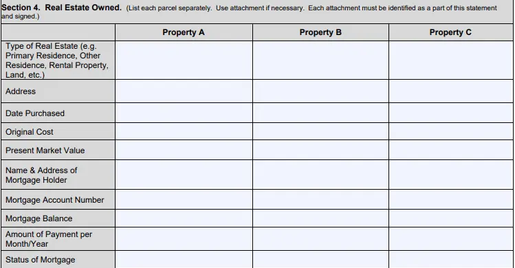 SBA Form 413 section 4