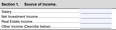 SBA Form 413 income sources section