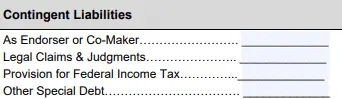 SBA Form 413 contingent liabilities section